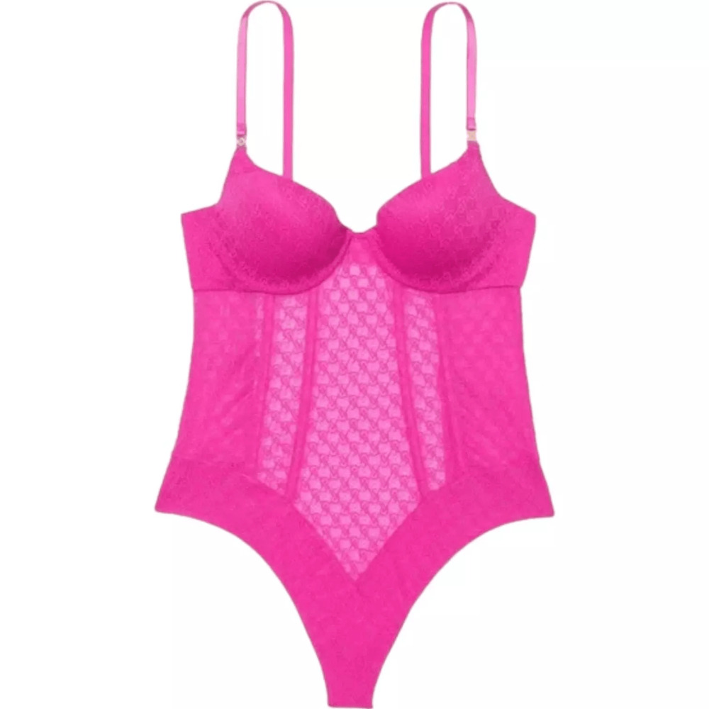 Victoria's Secret The Icon Push Up Bra by VS Light Lift Lace Teddy Pink XL NWT